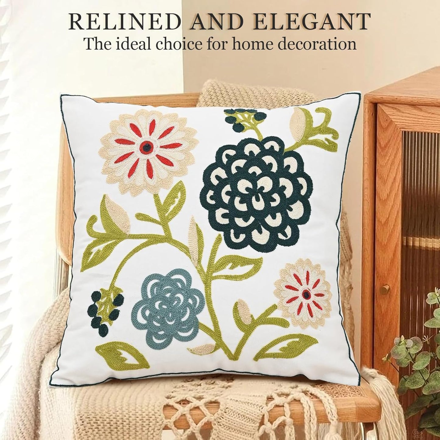 Embroidered Pillow Case Spring Soft Throw Pillow Cover Modern Decorative Cushion Covers for Sofa Living Room Couch Bed Botanical Splendor