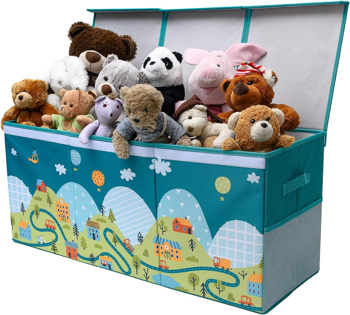 Extra Large Toy Storage Organizer with Lid - Sturdy, Collapsible Toy Chest Storage Box with Cute Design - Toys Bin with Dividers for Kids, Boys, Girls, Nursery, Bedroom, Play room 37"x16"x14"