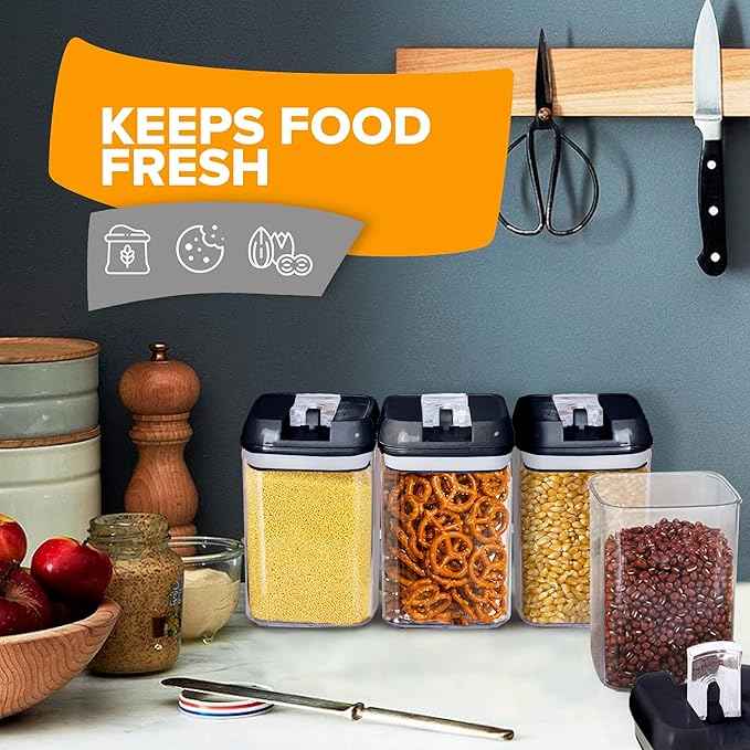 Cheer Collection Airtight Food Storage Containers, Kitchen Storage Containers for Pantry, Set of 8 Food Containers with Lids Airtight, Pantry Storage Containers & Organizers with Lids, Black