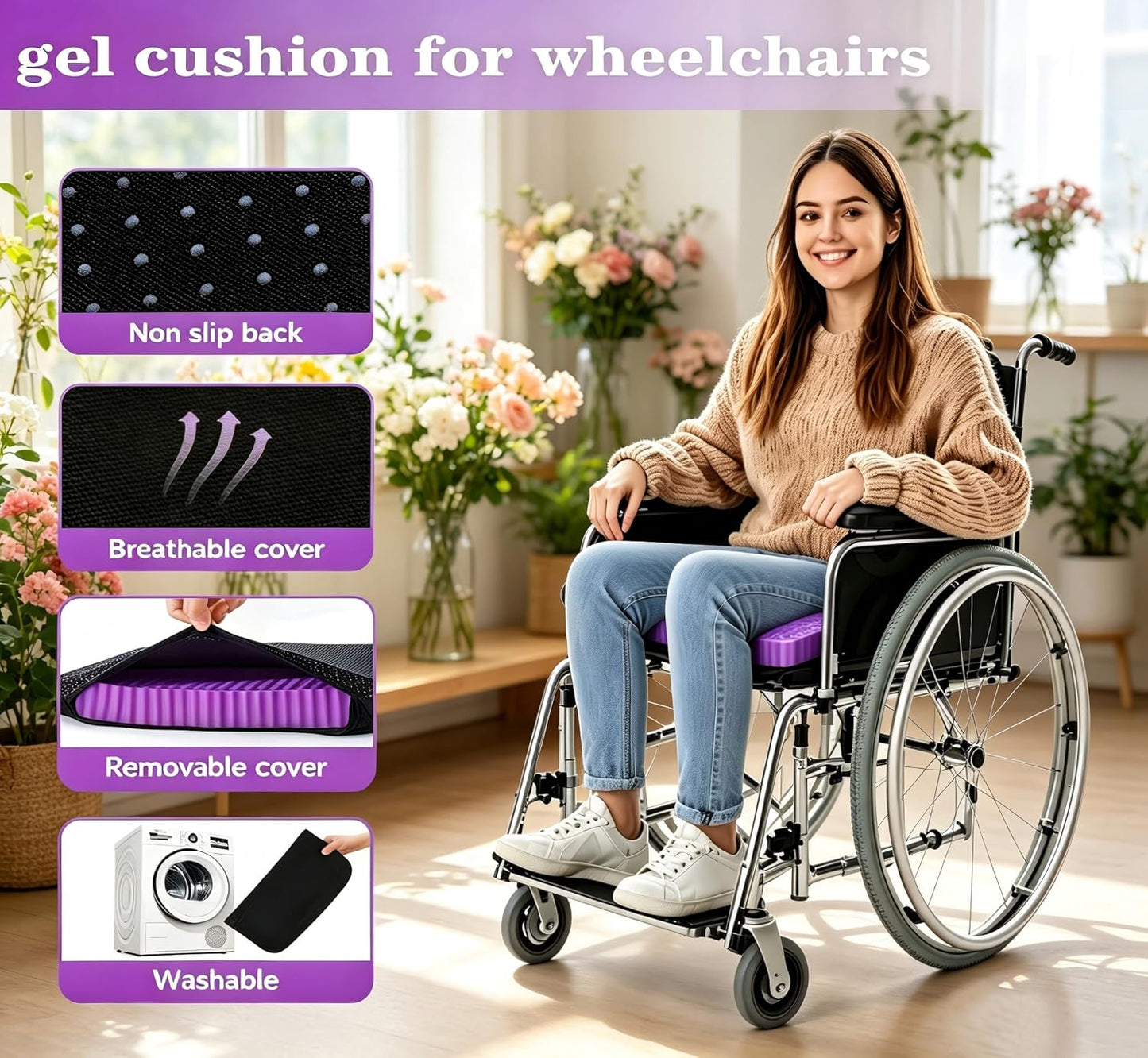 Innovative Gel Seat Cushion for Long Sitting, Breathable Grid Seat Cushion, Soft Cooling Support Chair Cushion for Office Chair, Wheelchair, Car, Gel Cushion for Back, Sciatica,Tailbone Pain Relief.