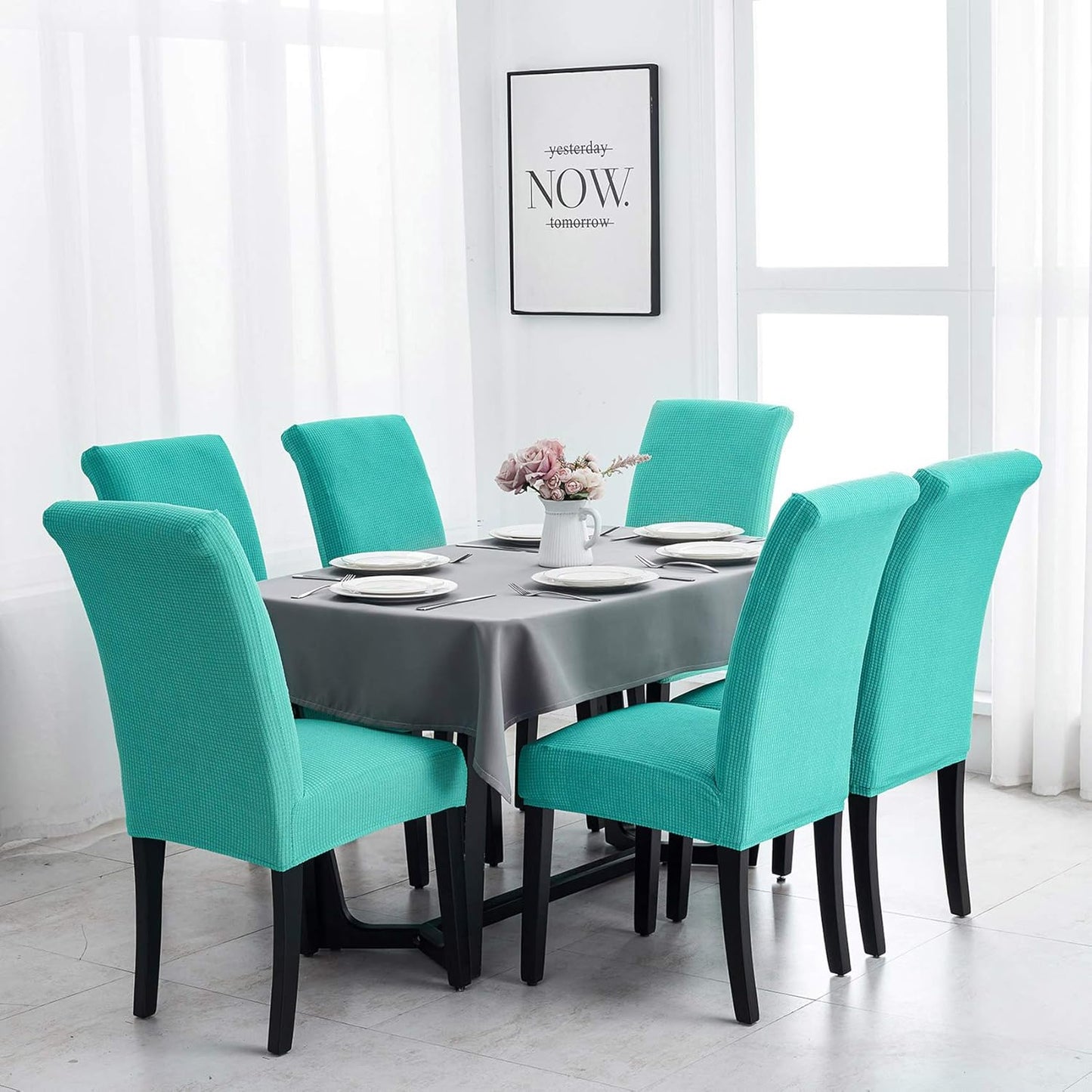 Joccun Chair Covers for Dining Room Set of 4, Dining Chair Slipcovers Stretch Dining Room Chair Covers Seat Protector,Washable Parsons Chair Cover for Home,Banquet(Turquoise,4 Pack)