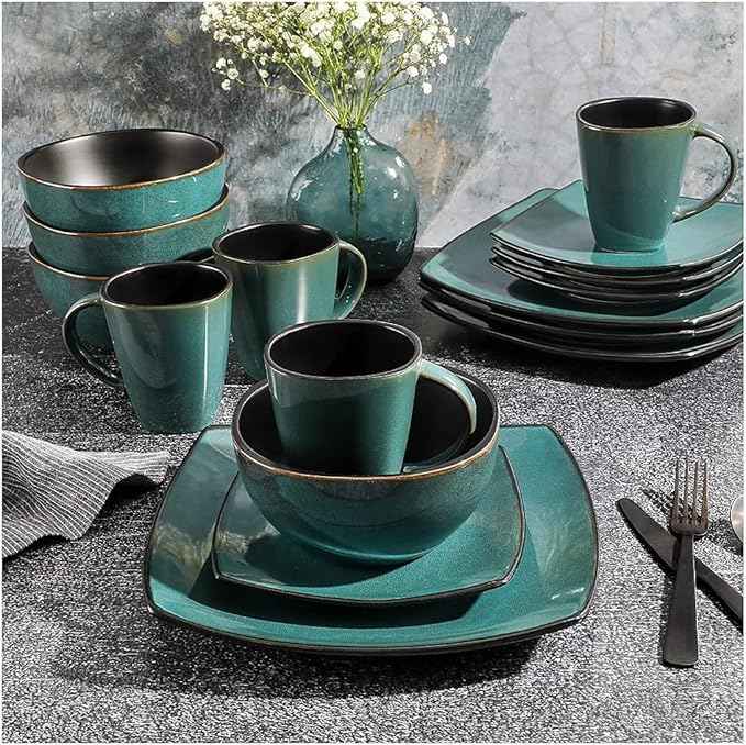 Gibson Elite Soho Lounge 16 Piece Dinnerware Set, Teal