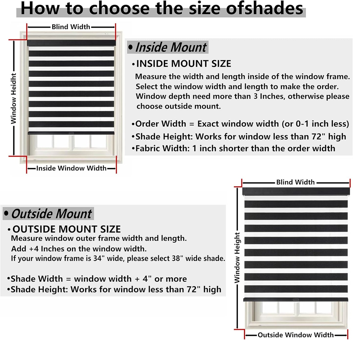 Cordless Zebra Blinds for Windows, Free-Stop Pull Down Roller Window Shades with Valance, Light Filtering Dual Layers Sheer Shades for Home and Office, White, 24" W x 72" H