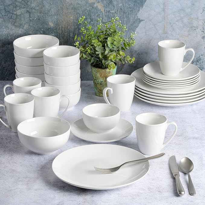 Gibson Home Ogalla 30-Piece Dinnerware Set – Porcelain, Chip & Scratch Resistant, White - Service for 6