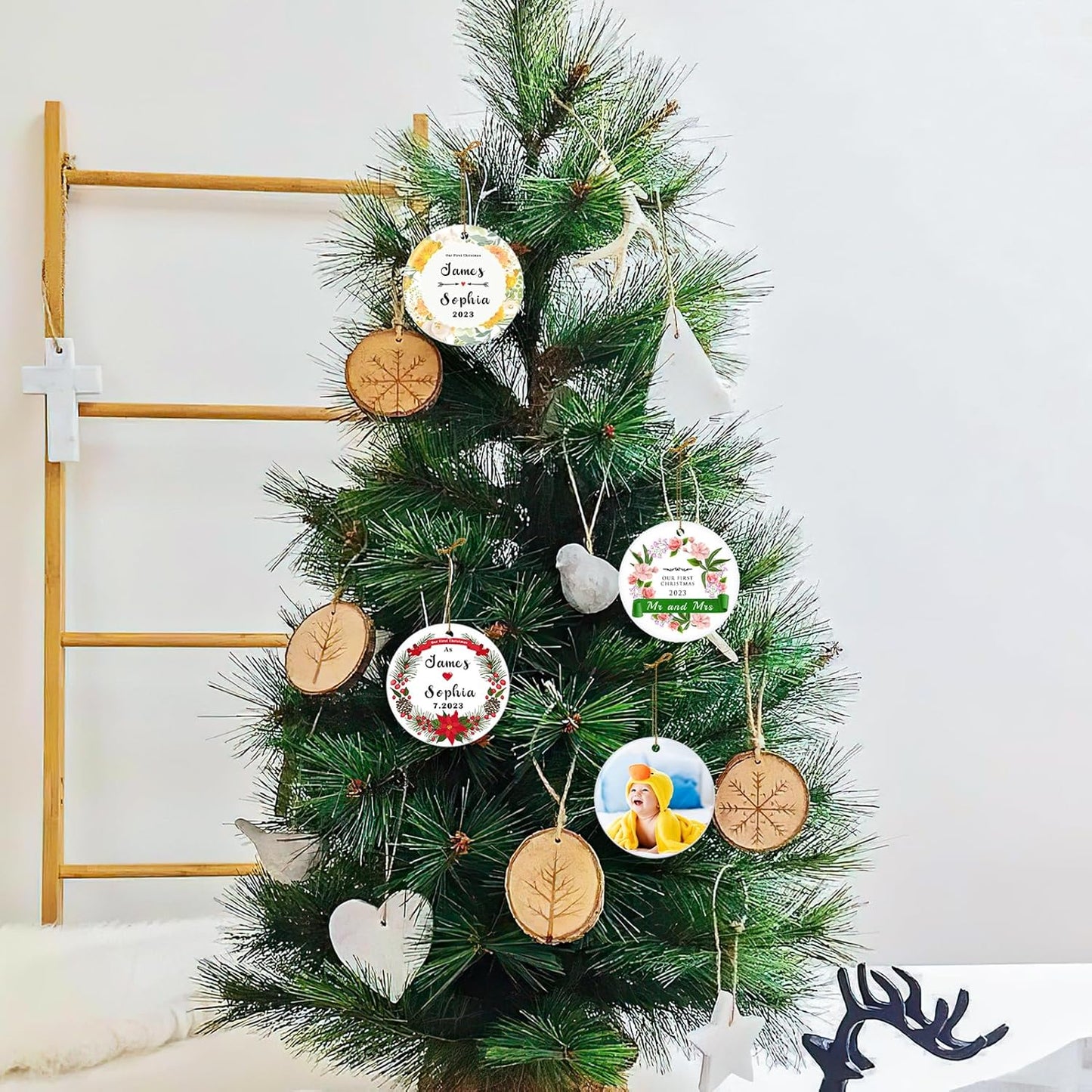 Personalized Our First Christmas Married Ornament 2025, Just Married Christmas Ornament as Mr and Mrs, First Year Newlywed 2.9" Ceramic Xmas Tree Decorations