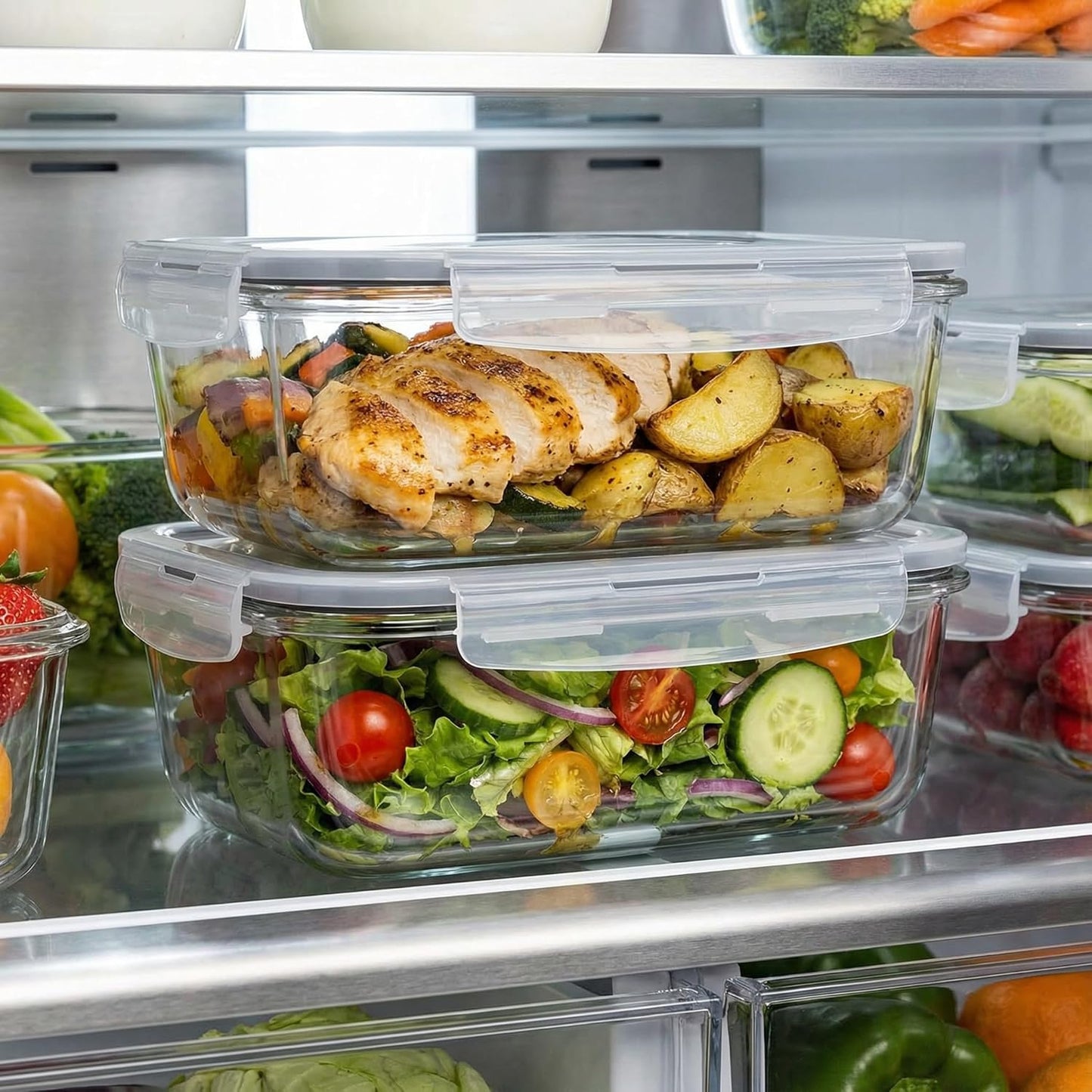 5 Pack 36oz Borosilicate Glass Food Storage Containers Set with Lids, Freezer Meal Prep Containers, Airtight Bento Lunch Container Set, Oven, Freezer and Dishwasher Safe, BPA Free, Kitchen Storage Set