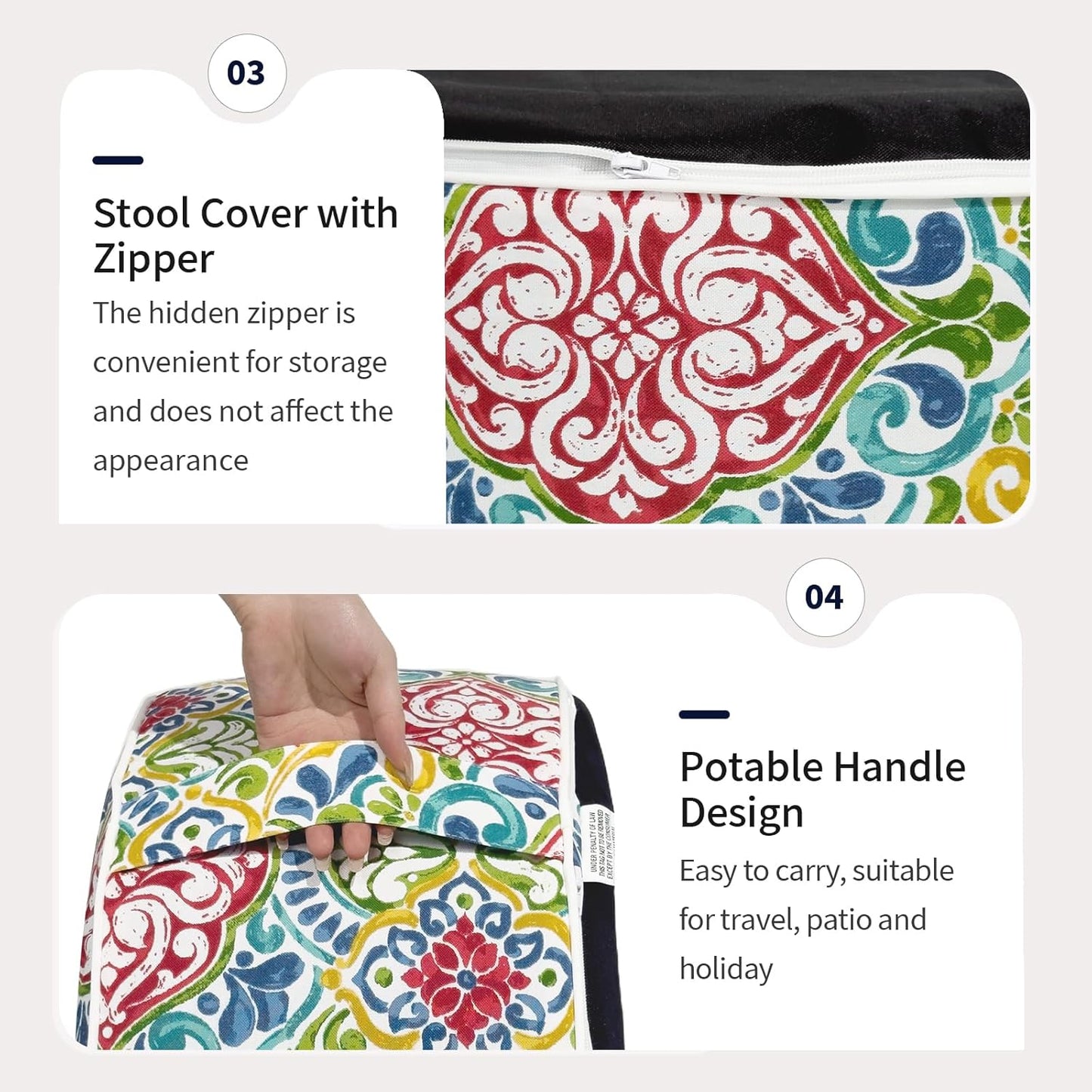 Inflatable Ottoman Stool D21 xH9 for Outdoor/Indoor Use, Water Repellent Patio Foot Rest Stool with Portable Handle,Round Pouf Ottoman Suitable for Garden,Deck and Camping - Damask Red