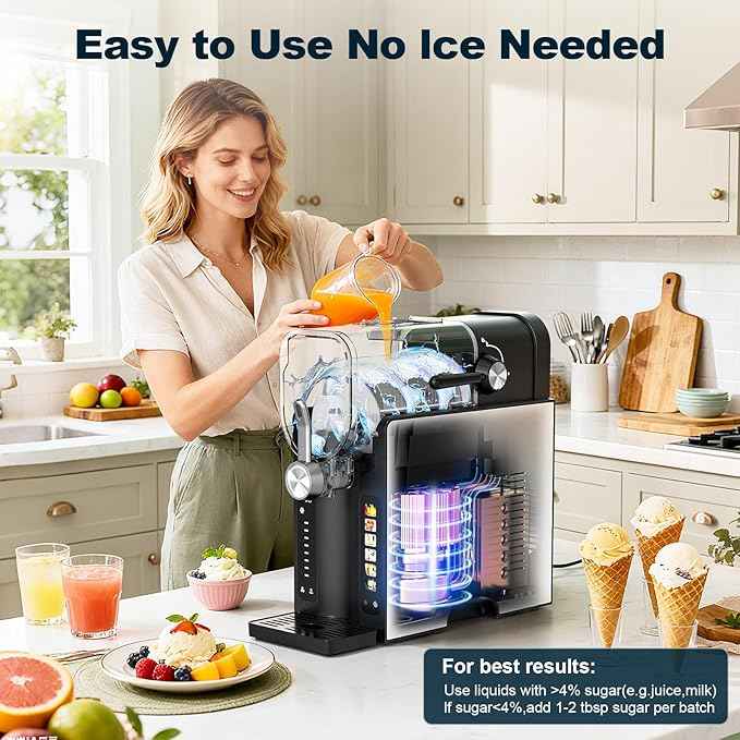 Slushie Machine,No Ice Needed Slushy Machine for Home,6 Preset,Real-Time Temp Display,Auto-Clean,Frozen Margaritas,Cocktails,Frappés,Ice Cream,Smoothies,Milkshakes,Summer Parties