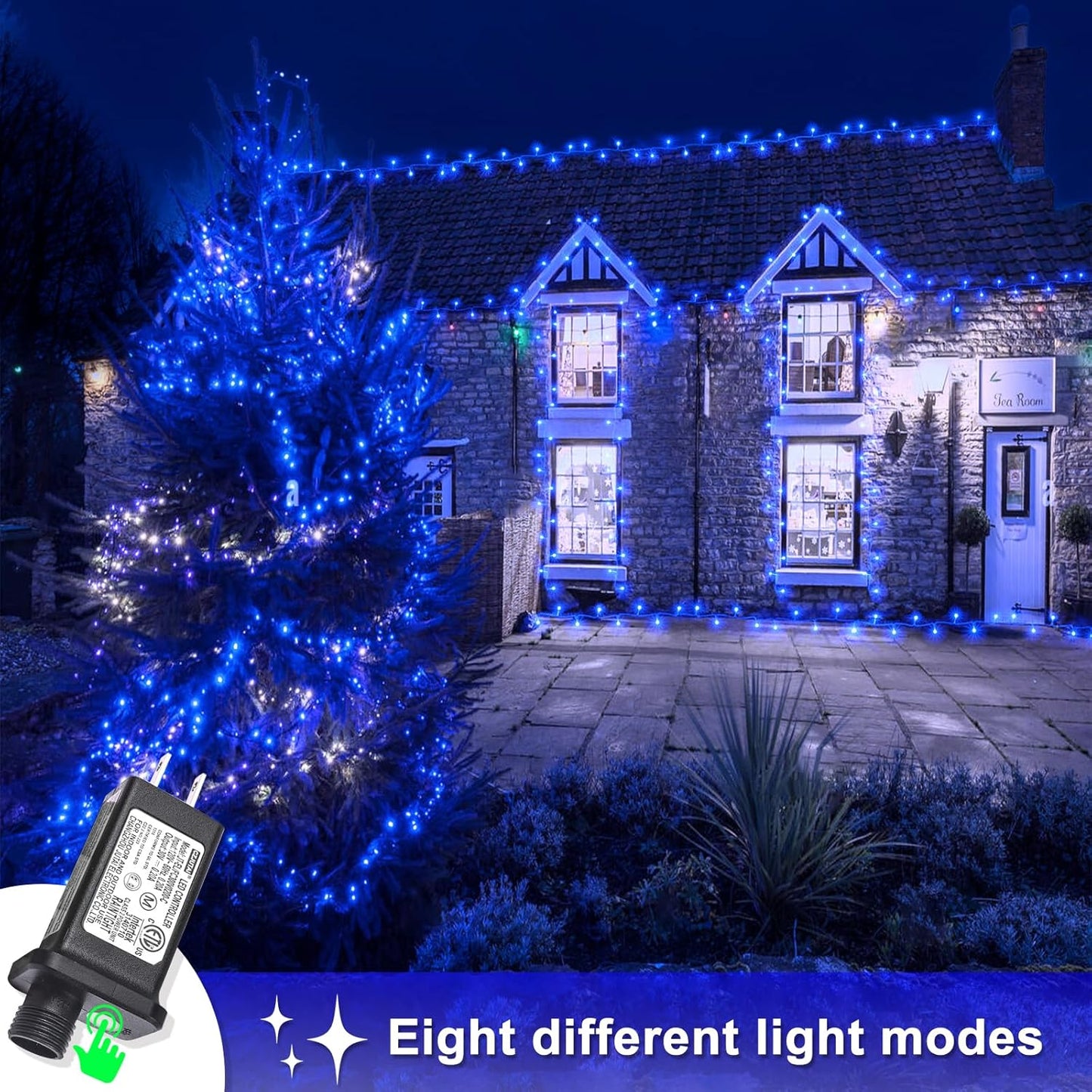 250 LED Blue Christmas Lights Outdoor 82ft Clear Wire Blue String Lights 8 Modes Clear Wire, Plug in Waterproof Twinkle Fairy String Light for Indoor Christmas Tree Bedroom Decorations
