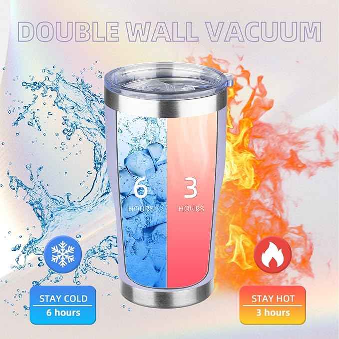 MEZMUT 20oz Coffee Tumbler with Lid and Straw Double Wall Vacuum Insulated Cup Stainless Steel Travel Mugs Insulated for Hot & Cold Leakproof Powder Coated Tumbler for Indoor Outdoor(Light Purple)