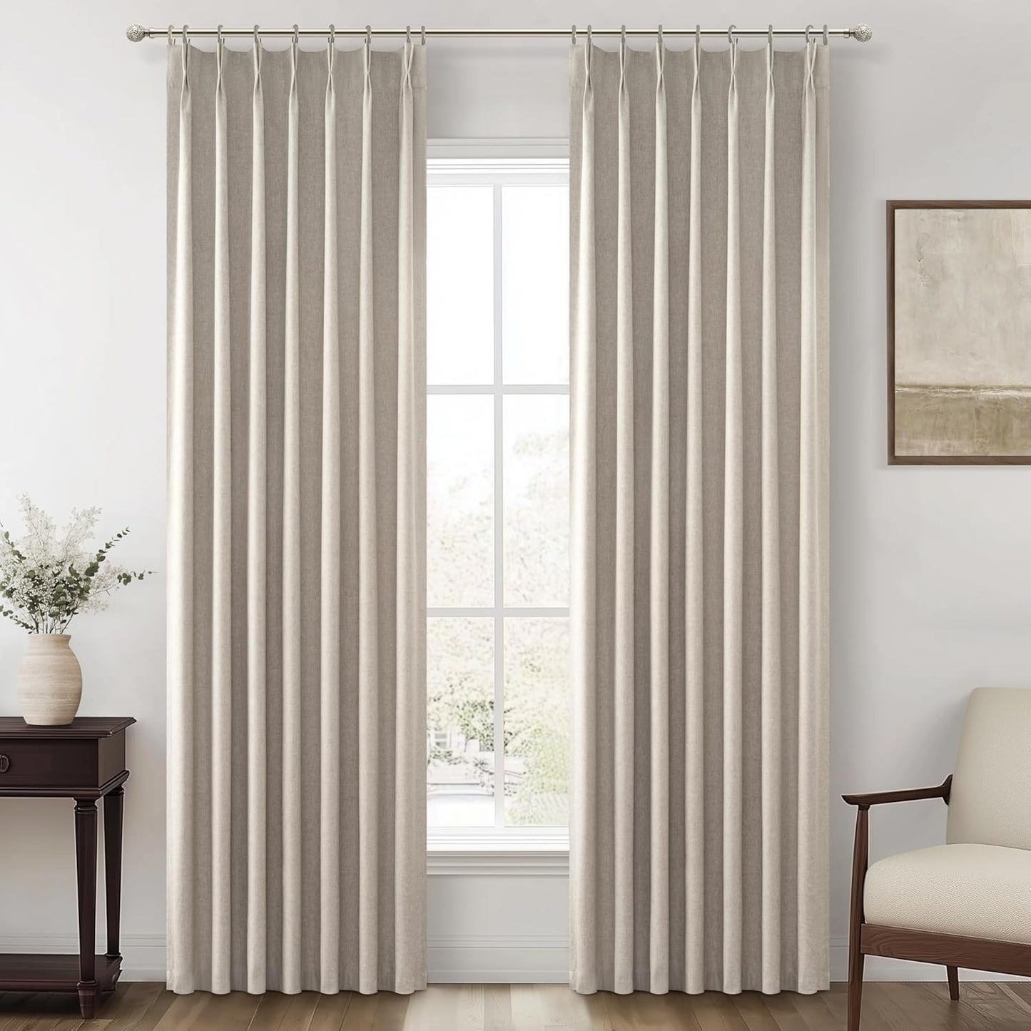 Viral Curtains with Pinch Pleat Clips & Hooks, Grey Taupe Faux Linen Blackout Curtain for Bedroom 90 Inches Long Heavy Drapes Thermal for Summer Heat Sound Deadening Privacy Windows Burg (40"Wx90"Lx2)