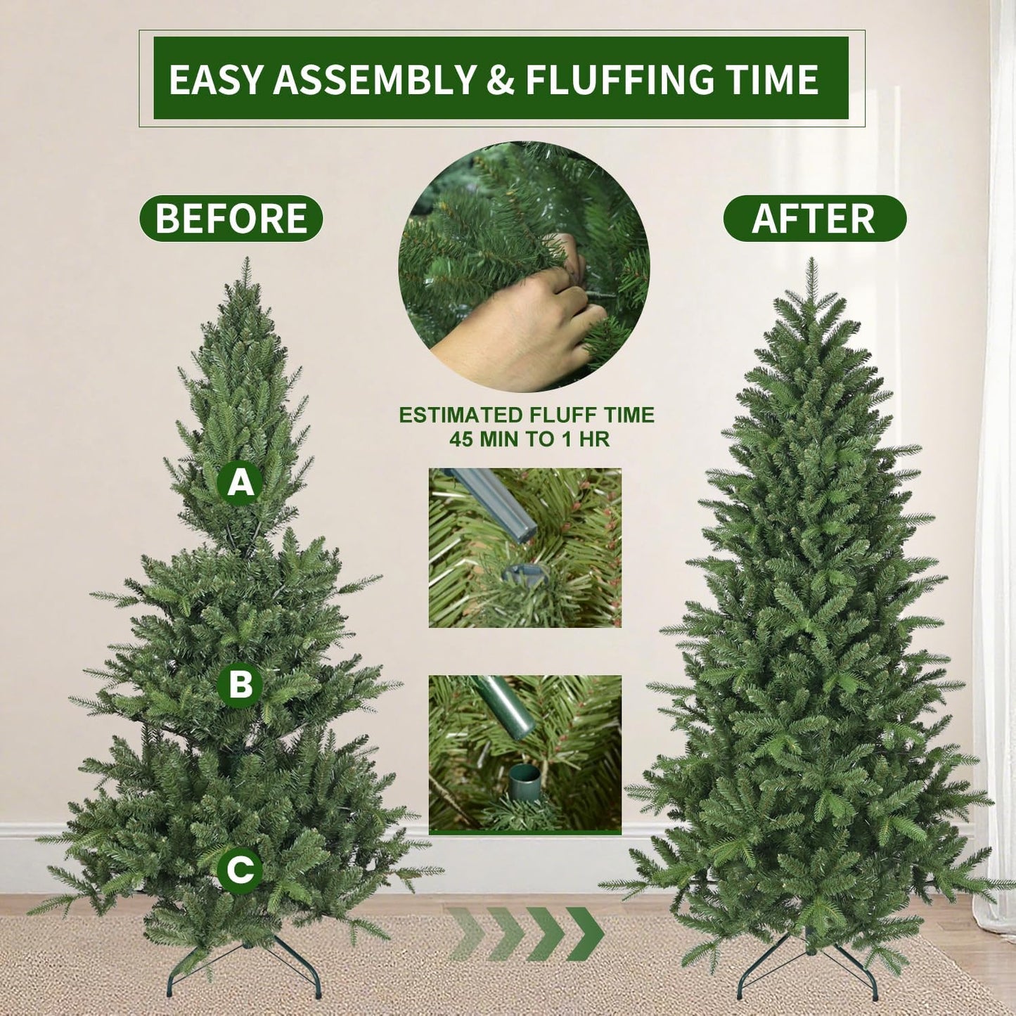 MAKEATREE 6ft Unlit Artificial Christmas Tree, Premium PE/PVC Tips, Hinged Xmas Tree for Outdoor & Indoor, Green