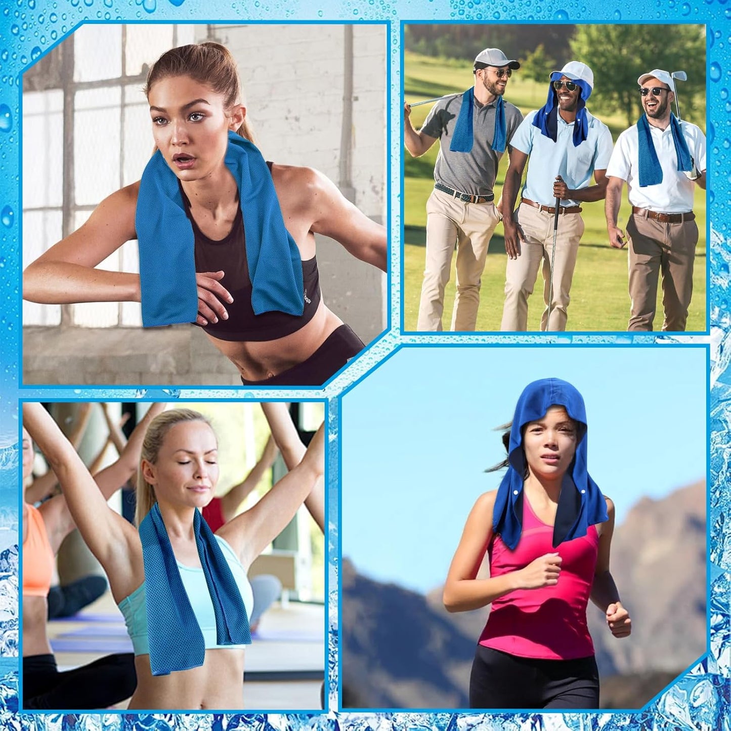 2 Pack Cooling Hoodie Towels Set, Cooling Towels for Neck and Face, Microfiber Soft Breathable Cooling Towel Bulk for Hot Weather, Gym, Sports, Yoga, Workout, Running, Golf, Camping, Hiking（Blue）