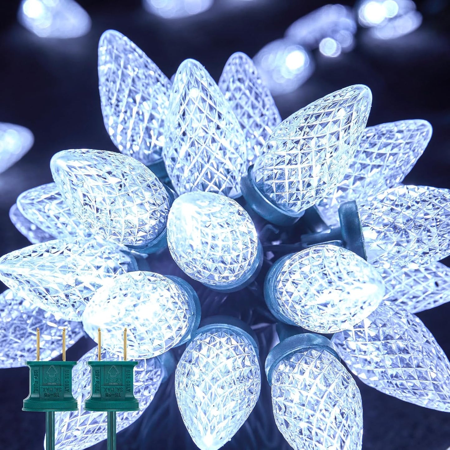 Brightown 2 Pack White C9 LED Christmas String Lights - 33ft 50 LED Waterproof Strawberry String Lights, Plug-in Extendable Green Wire Lights String for Outdoor Indoor Patio Party Decoration