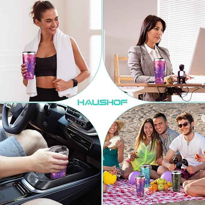 HAUSHOF 20 oz Tumbler, Stainless Steel Vacuum Coffee Tumbler, Durable Insulated Tumbler Cups for Hot and Cold Drinks, Portable Water Tumbler with Lid for Office, Camping, Sports