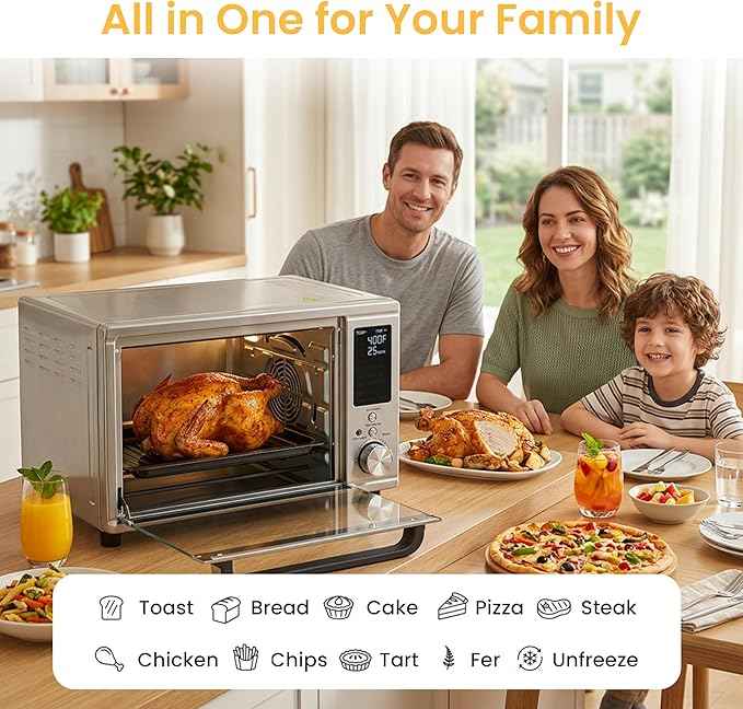 Simple Deluxe 29.6QT Air Fryer Toaster Oven Combo with Smart Probe, 12-in-1 Countertop Convection Oven, 450°F, Stainless Steel