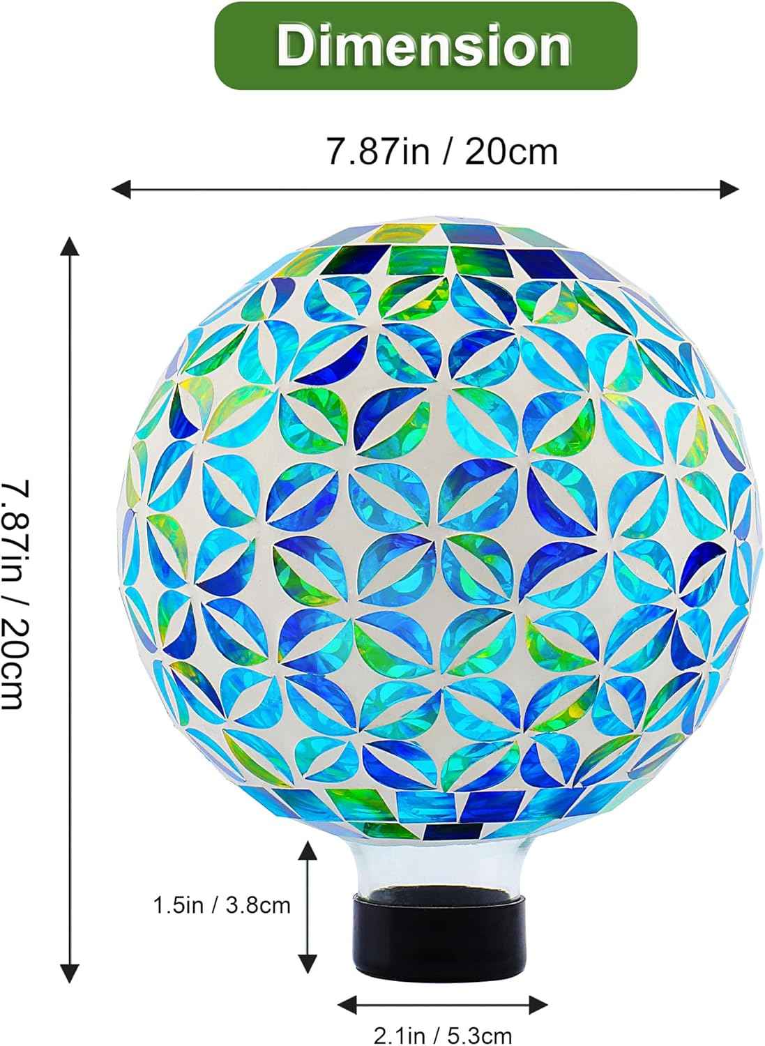 VOREEN 8" Mosaic Glass Gazing Ball,Blue & Green Garden Globe,Weather-Resistant Glass Yard Ornament,Fade-Resistant Outdoor Lawn & Patio Decoration