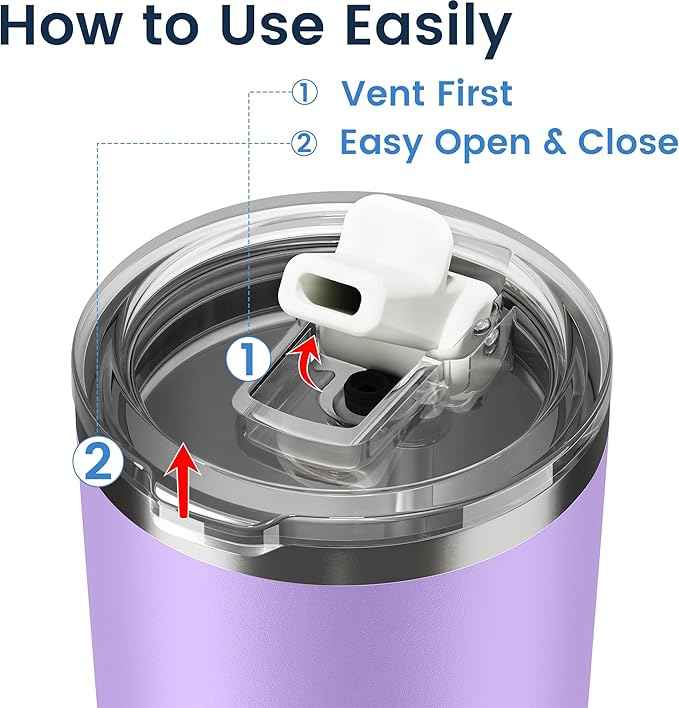 20oz Hygienic Insulated Tumbler — 100% Leakproof Lid with Removable Spout & Straw, Reinforced Vacuum-Protection Base, Cup Holder Friendly, for Iced Coffee, Smoothie/Water on the Go - Lilac