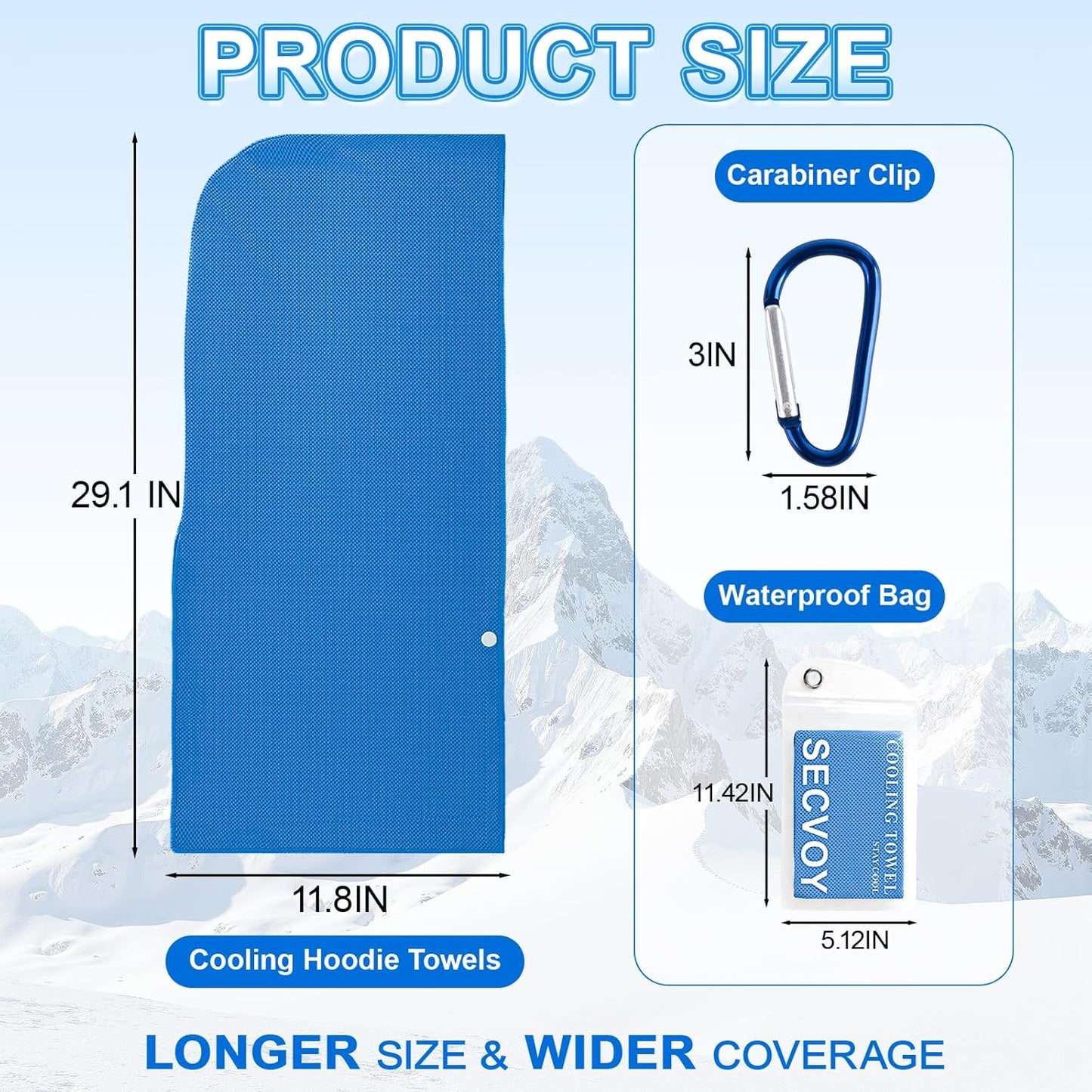 2 Pack Cooling Hoodie Towels for Neck and Face, UPF 50 Sun Protection & Instant Cooling Towels for Hot Weather, Soft Breathable Towel for Work Out, Sport, Gym, Camping & More Activities
