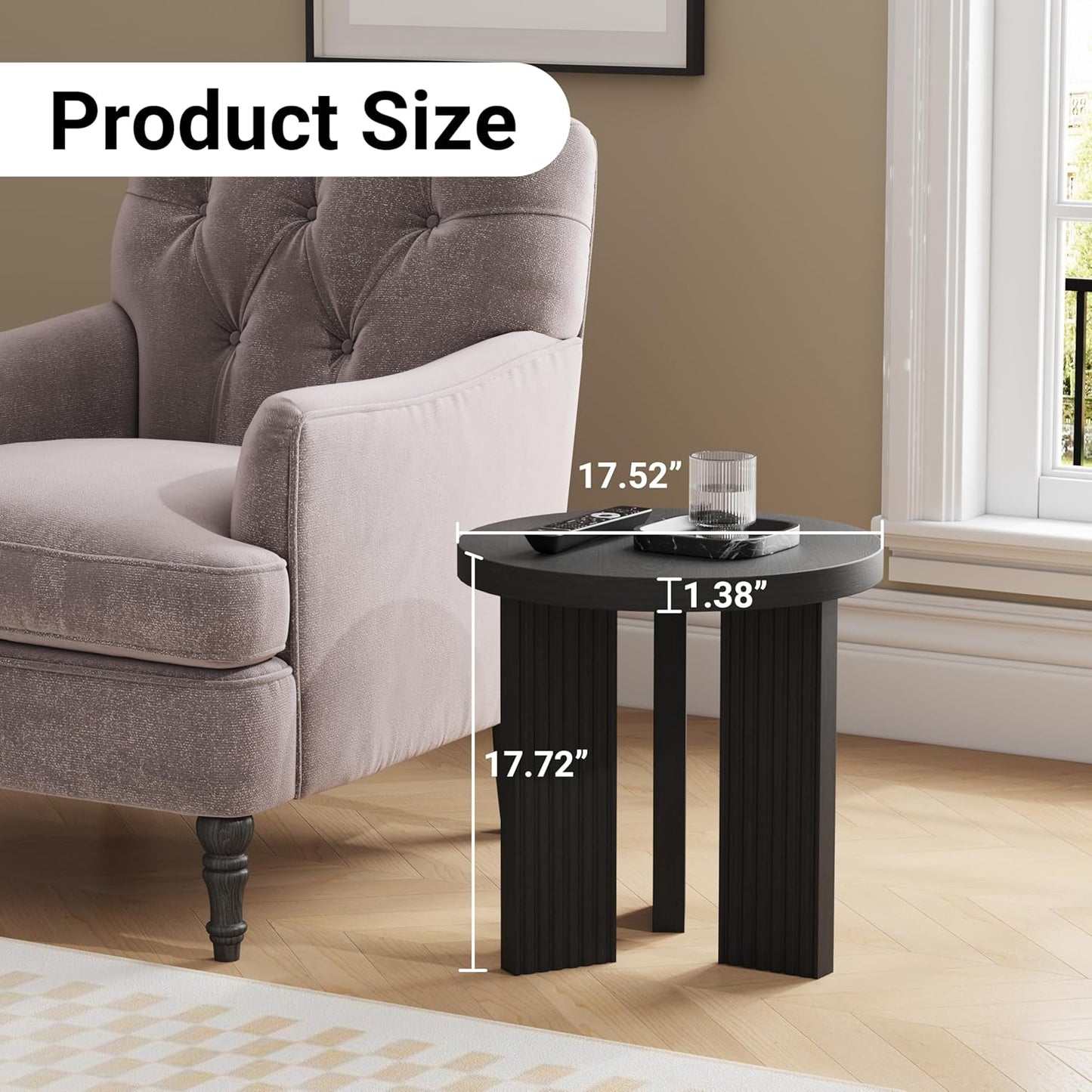 Small Round Side Table, 17.52" Coffee Table with Smooth Thick Mesa, Circle End Table with X Shaped Stable Legs, Accent Tea Table for Living Room, Office, Black