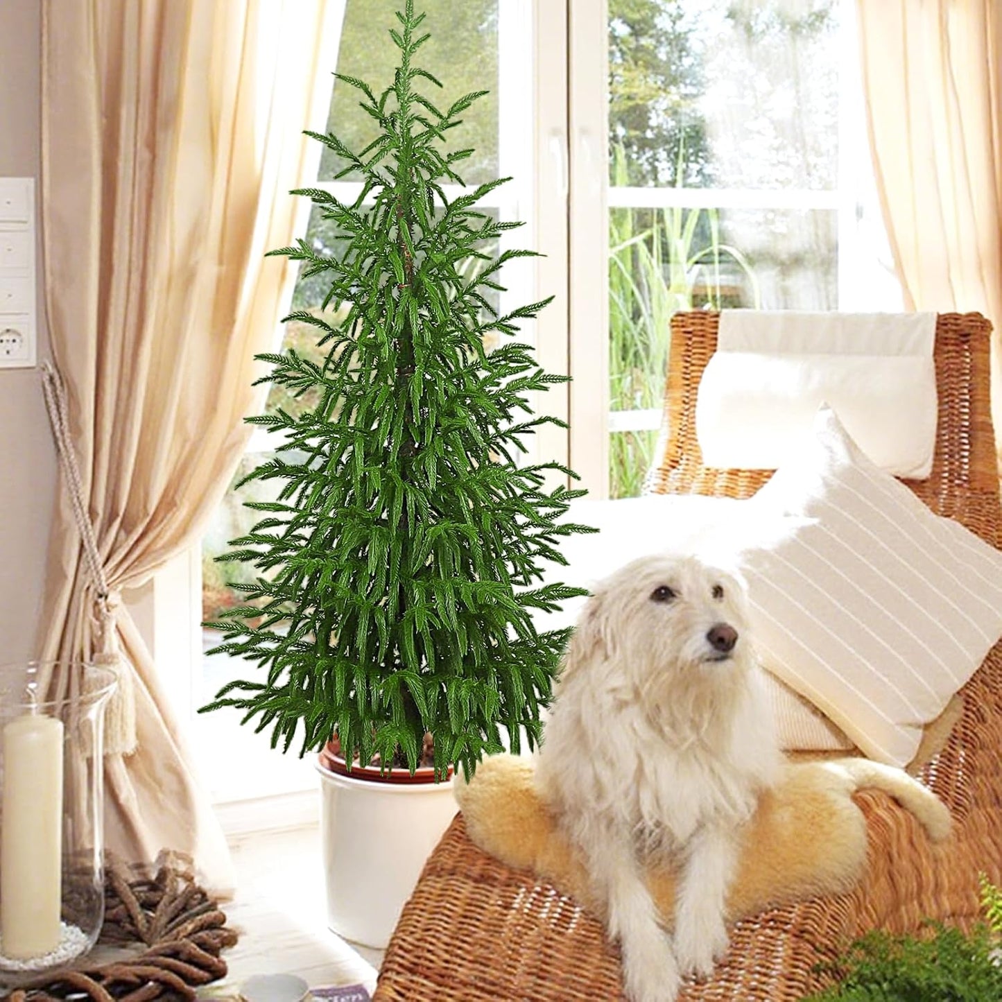 Lifecapido Artificial Norfolk Pine Tree, 4ft Realistic Christmas Tree, Fake Potted Plants for Front Porch Outdoor Indoor Garden Christmas Decor