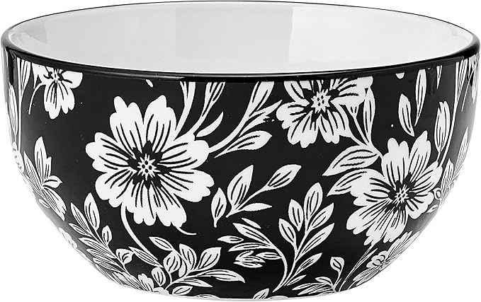 Pfaltzgraff Midnight Blooms 12 Piece Floral Stoneware Dinnerware Plate Bowl Dish Set, Service for 4, Black