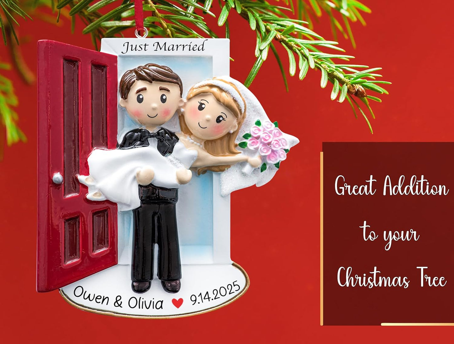 Personalized Our First Christmas Married Ornament 2026 | Customized Wedding Couple Threshold, Groom Carrying Bride for Xmas Tree | Just Married Newlyweds Marriage Keepsake | Custom Name Year