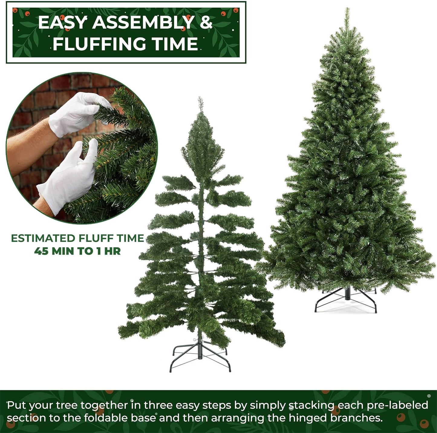 Casafield 6FT Realistic Green Spruce Artificial Holiday Christmas Tree with Sturdy Metal Stand