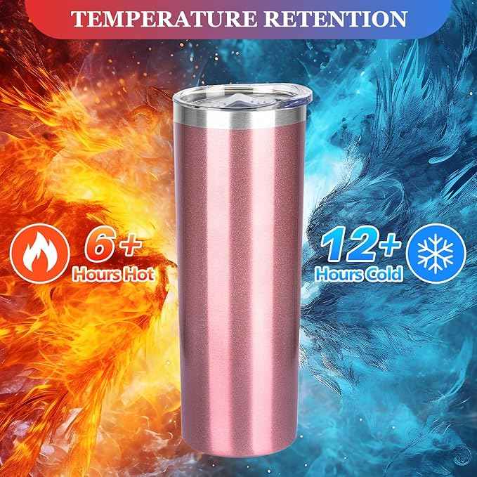 20 oz Skinny Tumblers with Lid and Straw,Stainless Steel Vacuum Insulated Tumbler Cup Double Wall Travel Coffee Mug, Thermal Water Tumbler for Hot and Cold Drinks(Rose Gold,1)