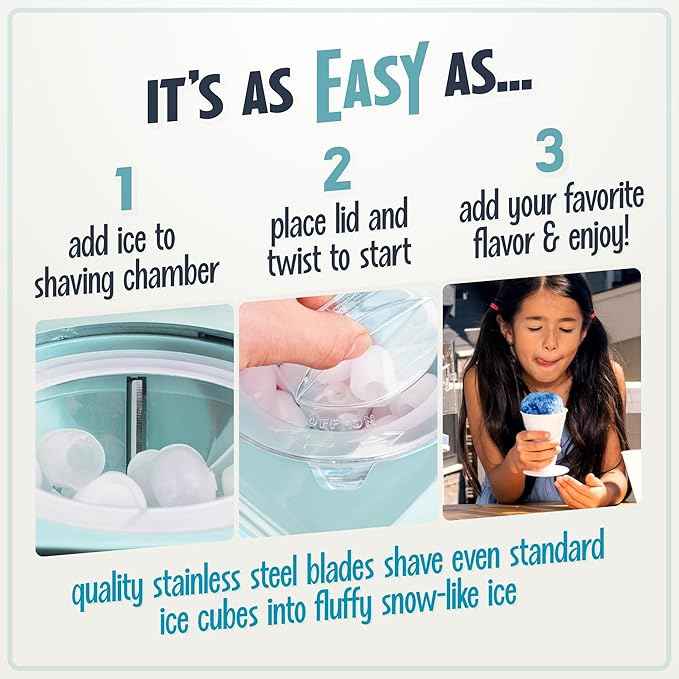 Nostalgia Snow Cone Machine With 2 Reusable Plastic Cups & Ice Scoop for Easy Serving- Retro Table-Top Ice Cone Maker Makes 20 Icy Treats- Slushie Machine for Parties, Family Treats & Gatherings- Aqua