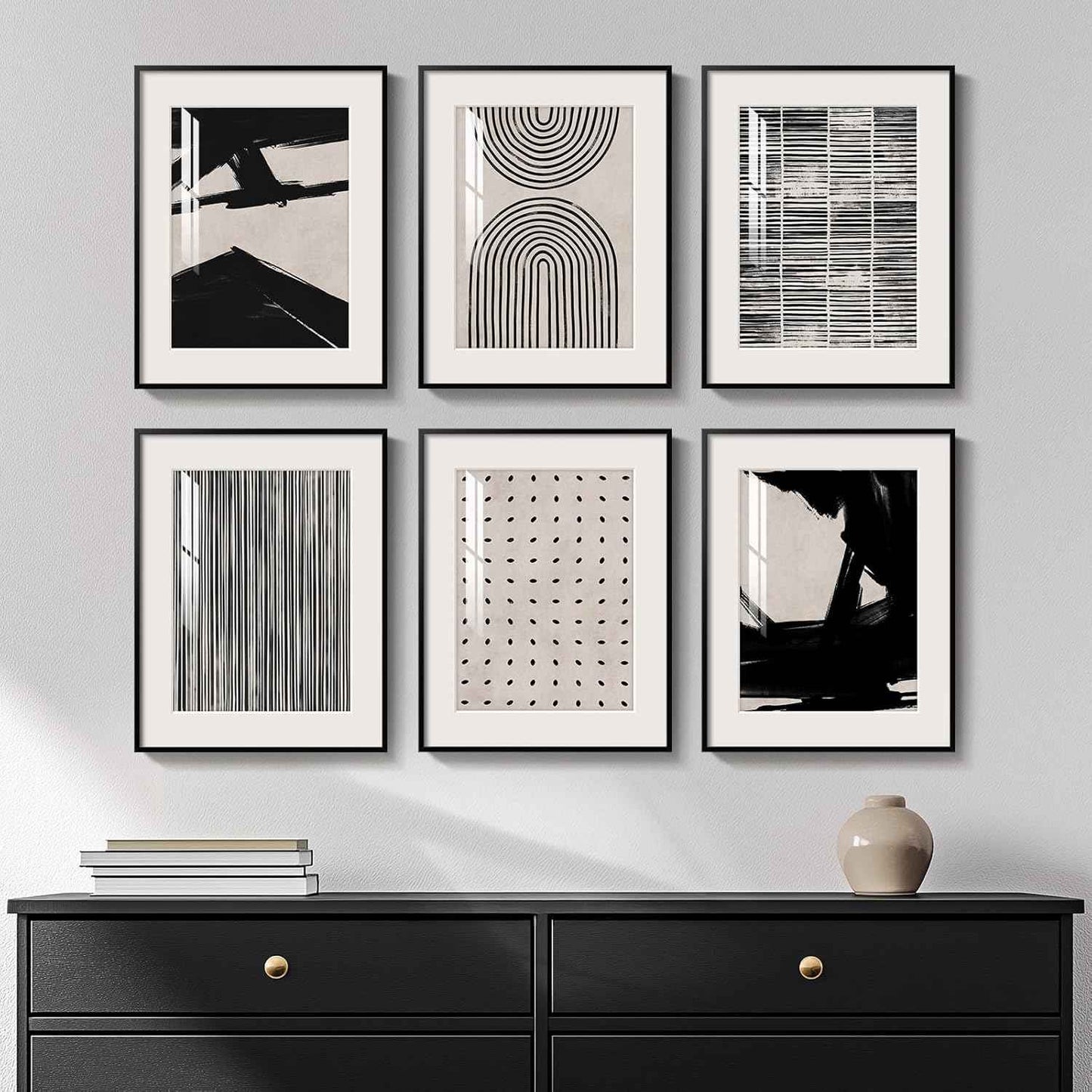 Framed Black and White Abstract Wall Art, 6 Pieces Modern Prints Paintings Artwork for Walls, Minimalist Abstract Pictures for Living Room Bedroom Dining Room Office Bathroom Wall Decor 11x14 Inch