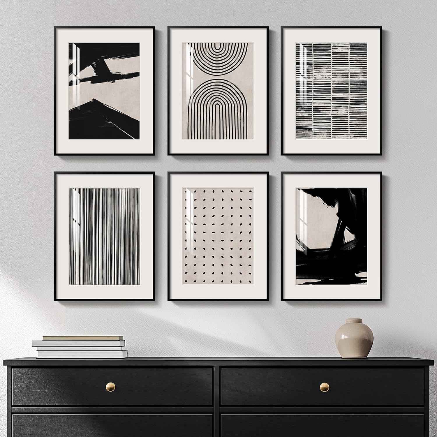 Framed Black and White Abstract Wall Art, 6 Pieces Modern Prints Paintings Artwork for Walls, Minimalist Abstract Pictures for Living Room Bedroom Dining Room Office Bathroom Wall Decor 11x14 Inch