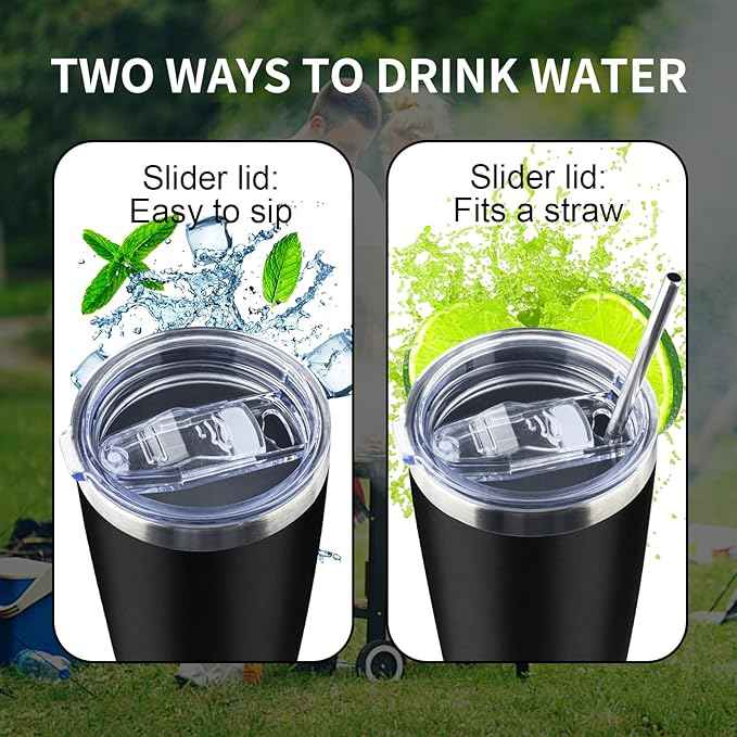 20oz Tumbler with Lid and Straw Double Wall Powder Coated Vacuum Insulated Coffee Tumbler Stainless Steel Insulated Travel Coffee Mug Spill-Proof Thermal Cup for Hot and Cold Beverage,Black