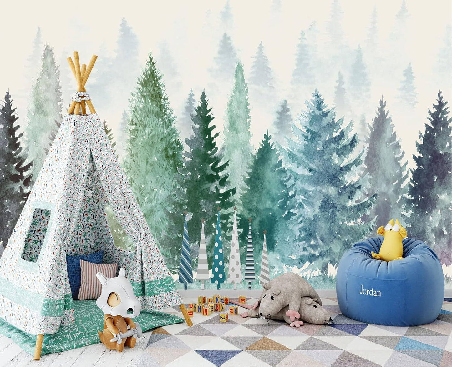 Colorful Watercolor Forests Children's Nursery Wall Mural Wallpaper 178" x 117"