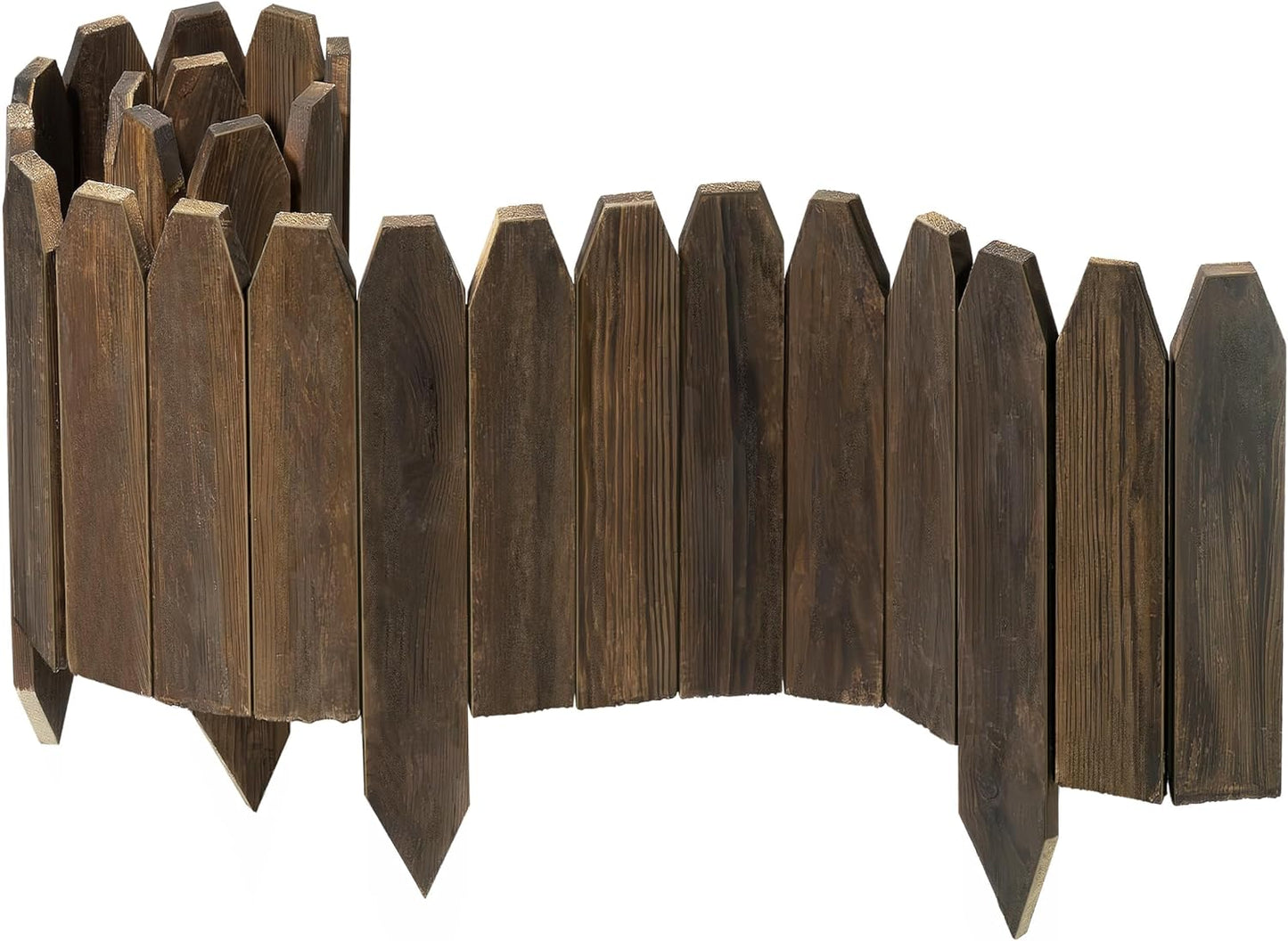 Wood Fence Border for Garden Beds – 9.8" H x 47" L Wooden Landscape Edging Panels, Rustic Decorative Outdoor Divider for Lawn, Path, and Yard Design