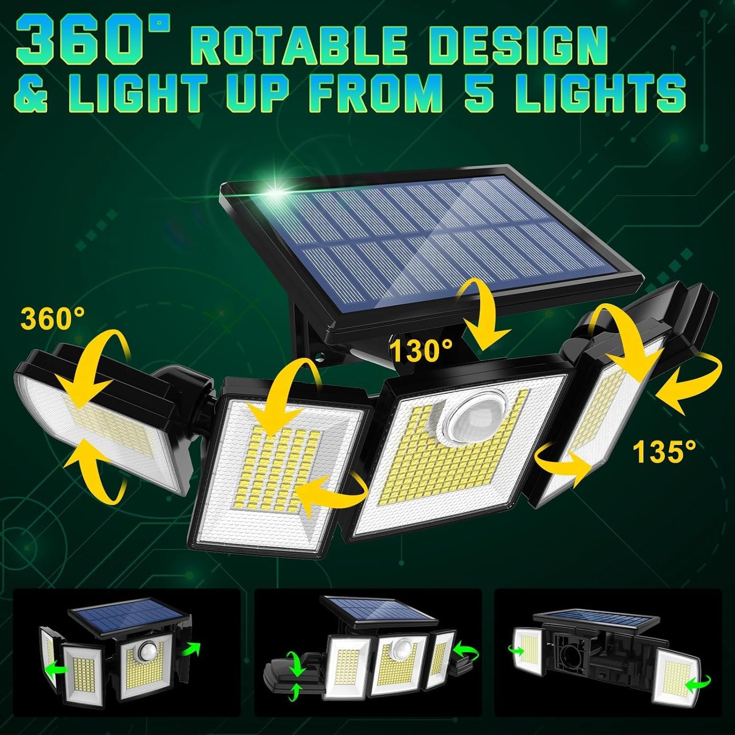 MDCMDCM Solar Motion Sensor Outdoor Lights Waterproof -Solar Lights Outdoor Waterproof Motion Sensor - 416 LEDs 3000 Lumens Super Bright
