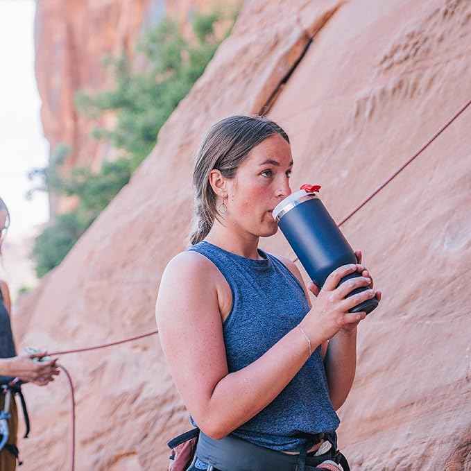 RTIC 40 oz Road Trip Tumbler Double-Walled Cermaic Lined Insulated Stainless Steel Portable Travel Coffee Mug Cup with Lid, Handle and Straw, Sunlight Gingham