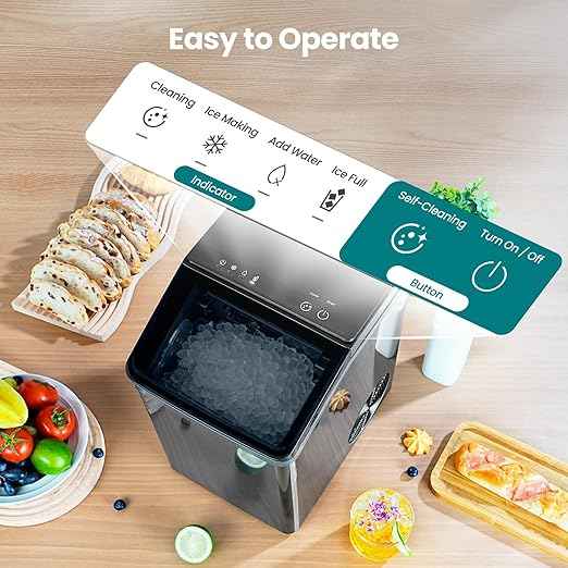 Gevi KNOVA Nugget Ice Maker Countertop, Fast 40lbs/24H Self-Cleaning Portable Sonic Pebble Ice Machine, Stainless Steel Sonic Ice Maker for Home Kitchen, Office,Gray