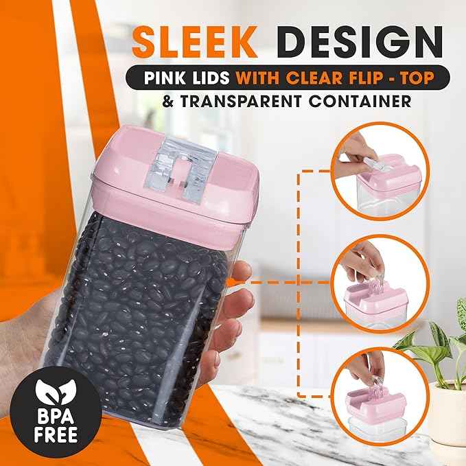 Cheer Collection Airtight Food Storage Containers, Kitchen Storage Containers for Pantry, Set of 8 Food Containers with Lids Airtight, Pantry Storage Containers & Organizers with Lids, Pink