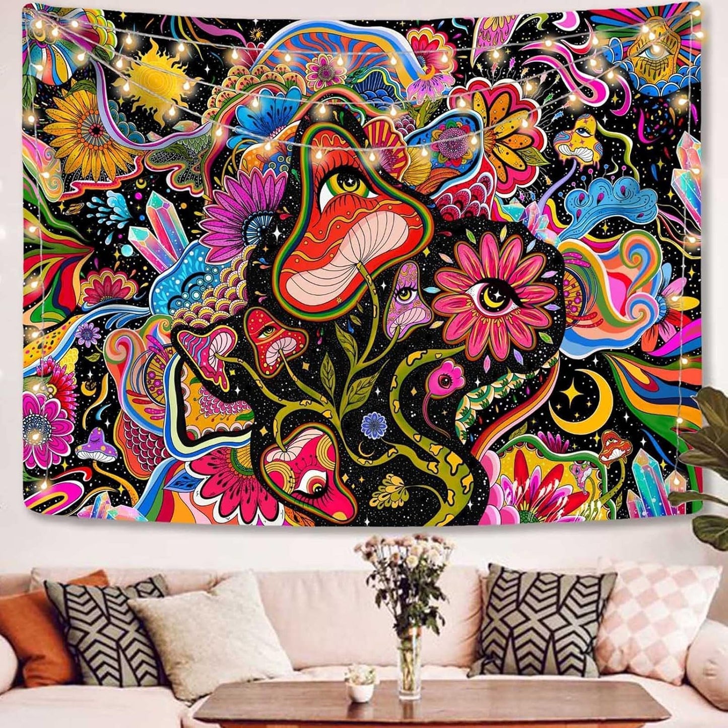 Lunerfex Mushroom Tapestry Pink Flowers Tapestry for Bedroom Aesthetic Tapestries Floral Tapestries Wall Hanging for Bedroom and Living Room Decor Pink Flowers 36×48 Inches