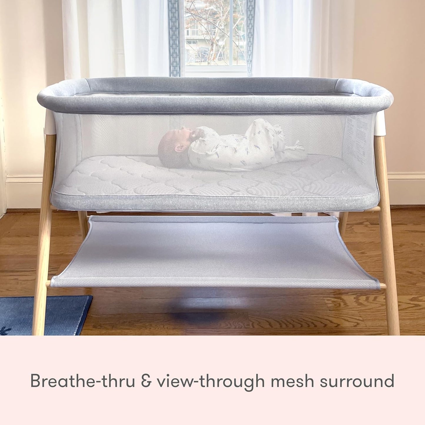 Newton Baby Essential Bassinet – Ultra-Breathable, Completely Washable, More Airflow for Safer, Cooler Sleep, Non-Toxic, Bedside Sleeper, Storage Shelf
