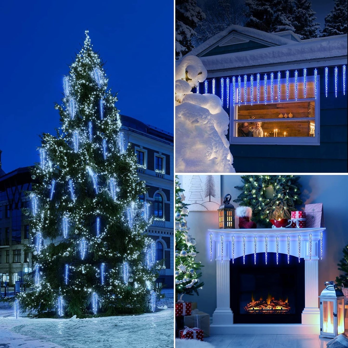 Brightown Christmas Meteor Shower Icicle Lights Outdoor, 30ft with 30 Tube 720 LED Dropping Effect, Waterproof Decorations for House Eave Roofline, Blue