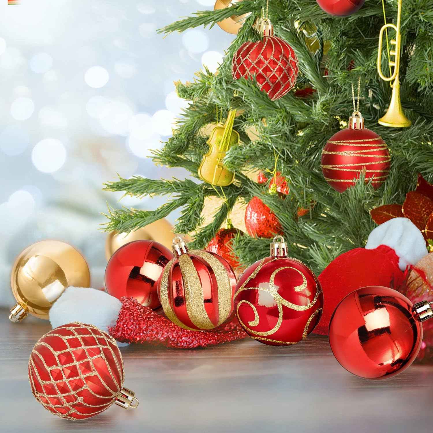30 PCS Christmas Ball Ornaments Tree Decorations, 60mm/2.36" Classic Red and Gold Shatterproof Christmas Bulbs Ornaments for Xmas Tree Holiday Wreath Decor