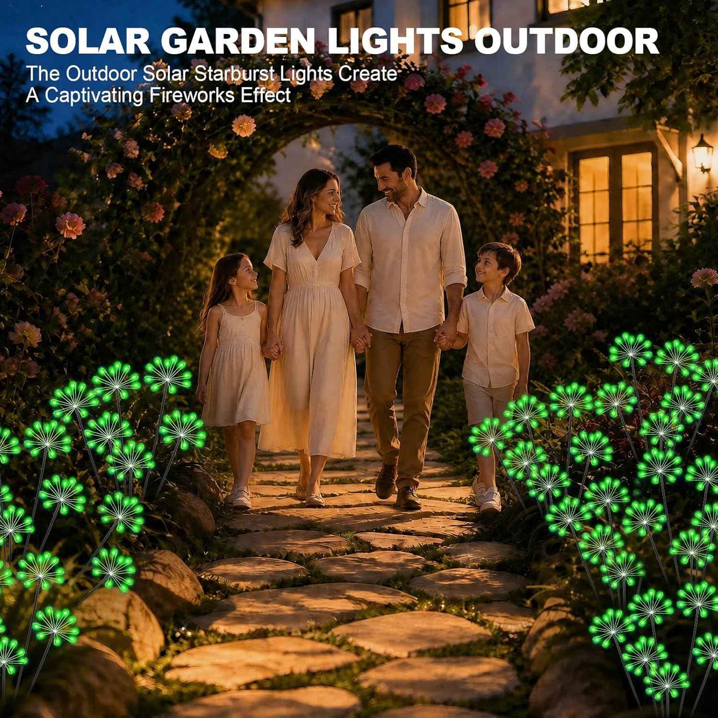 Solar Garden Lights Outdoor, Upgraded Solar Swaying Starburst Light Waterproof with 2 Modes, Solar Fairy Firework Lights for Yard Patio Pathway Flowerbed Balcony Garden Decoration (Green, 2 Pack)