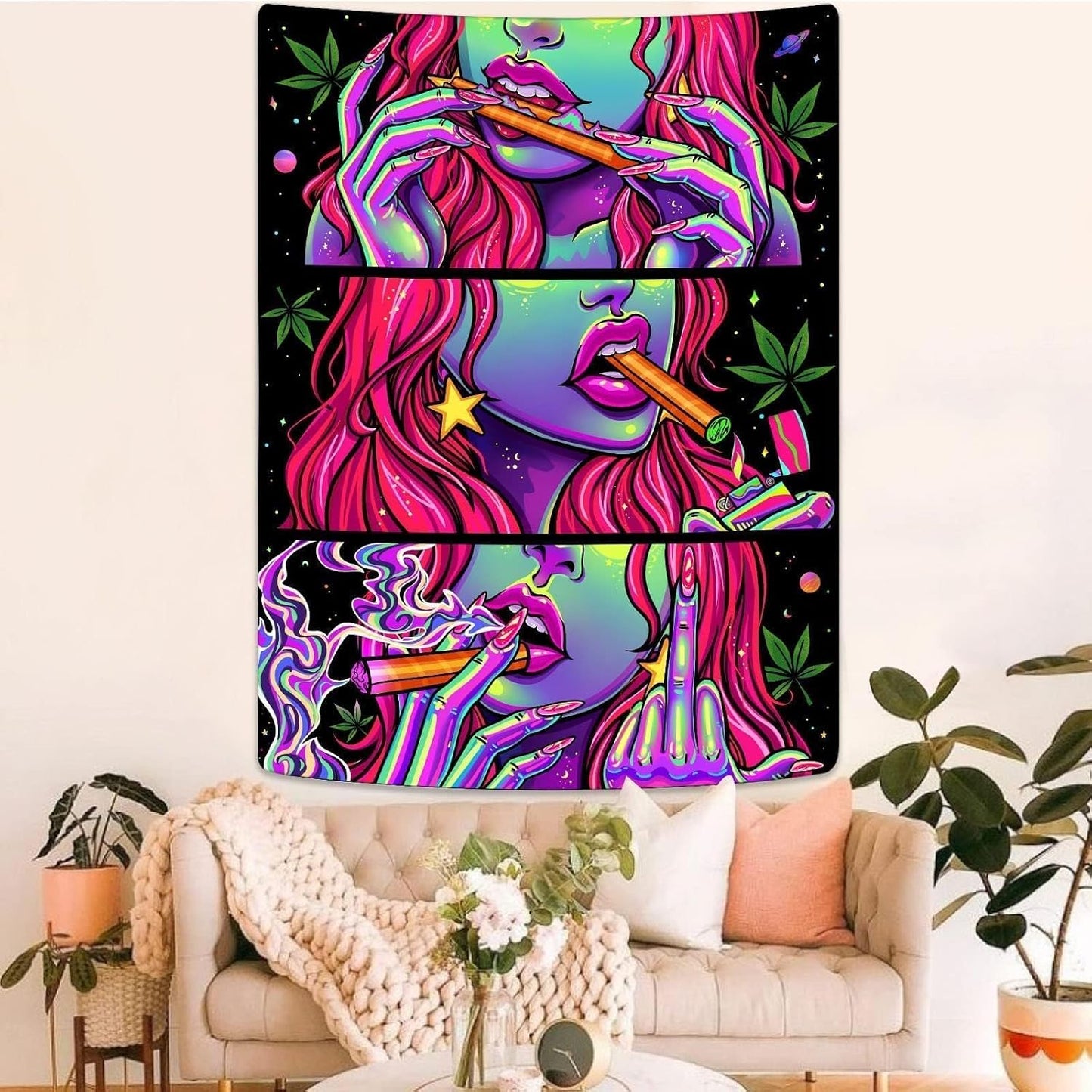 Wegklazax Fantasy Tapestry Blacklight Tapestry for Bedroom Cool Tapestries Wall Hanging for Bedroom and Living Room Pink 36×48 Inches