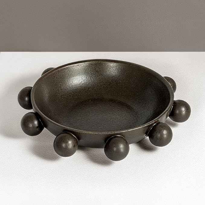 Bloomingville 9.75 Inches Stoneware Bowl with Orbs and Reactive Glaze, Black