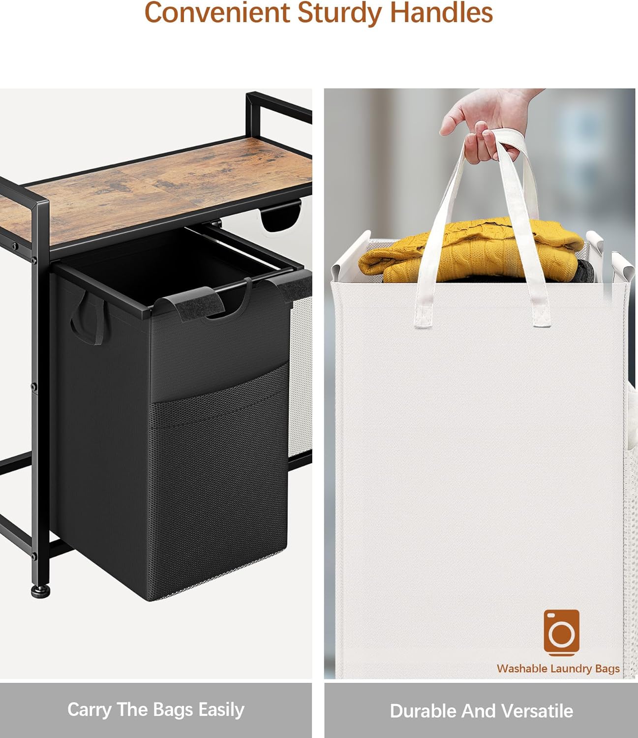 Lulive Double Laundry Hamper, Multifunctional Basket Organizer, 112L Laundry Sorter with Removable Bags and Fabric Handles, Large Top Shelf Laundry Bag for Bathroom, Dorm, Laundry Room