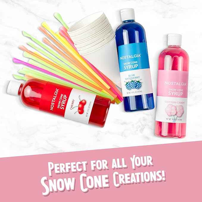 Nostalgia Retro Snow Cone Maker – Countertop 5-qt Shaved Ice Machine – Stainless Steel Blades – Includes 2 Reusable Cups, Ice Scoop, & Sid Shelf – Pink