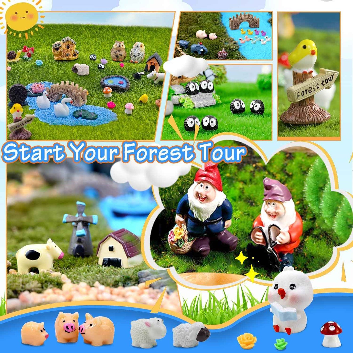 Tardigrade 200 Pieces Fairy Garden Accessories, Fairy Garden Kit, Fairy Tiny House, Miniature Gnome Figurines, Micro Landscape Ornaments DIY Mini Garden Outdoor Decor Resin Multi Color
