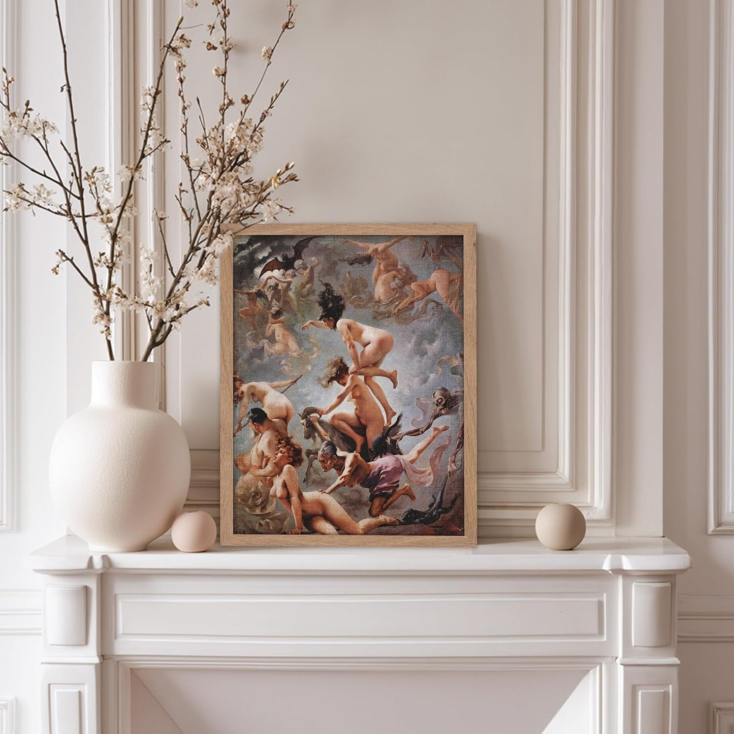 Poster Master Vintage Luis Ricardo Falero Poster - Retro Occult Print - Gift for Gothic, Horror Fan - Witches Going to their Sabbath, Pagan - Wall Decor for Bedroom, Dorm, 11x14 Beige Framed